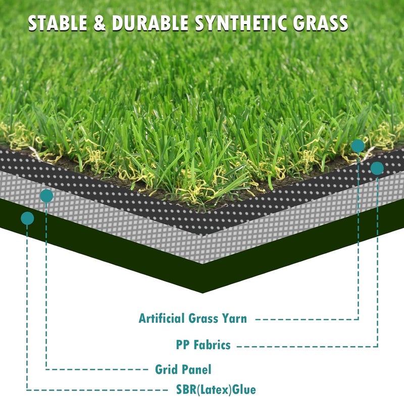 Heyroll Artificial Turf Grass Indoor Outdoor 4ft 11in x 8 ft, 0.8 inch Realistic Synthetic Fake Grass, Artificial Lawn Rug Dog Pets Mat, Turf Carpet for Patio Landscape Backyard, Custom Size - Image 4